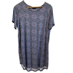 Tahari Medallion Print T-Shirt‎ Dress Boho Casual Short Sleeve Stretch 1X Swing